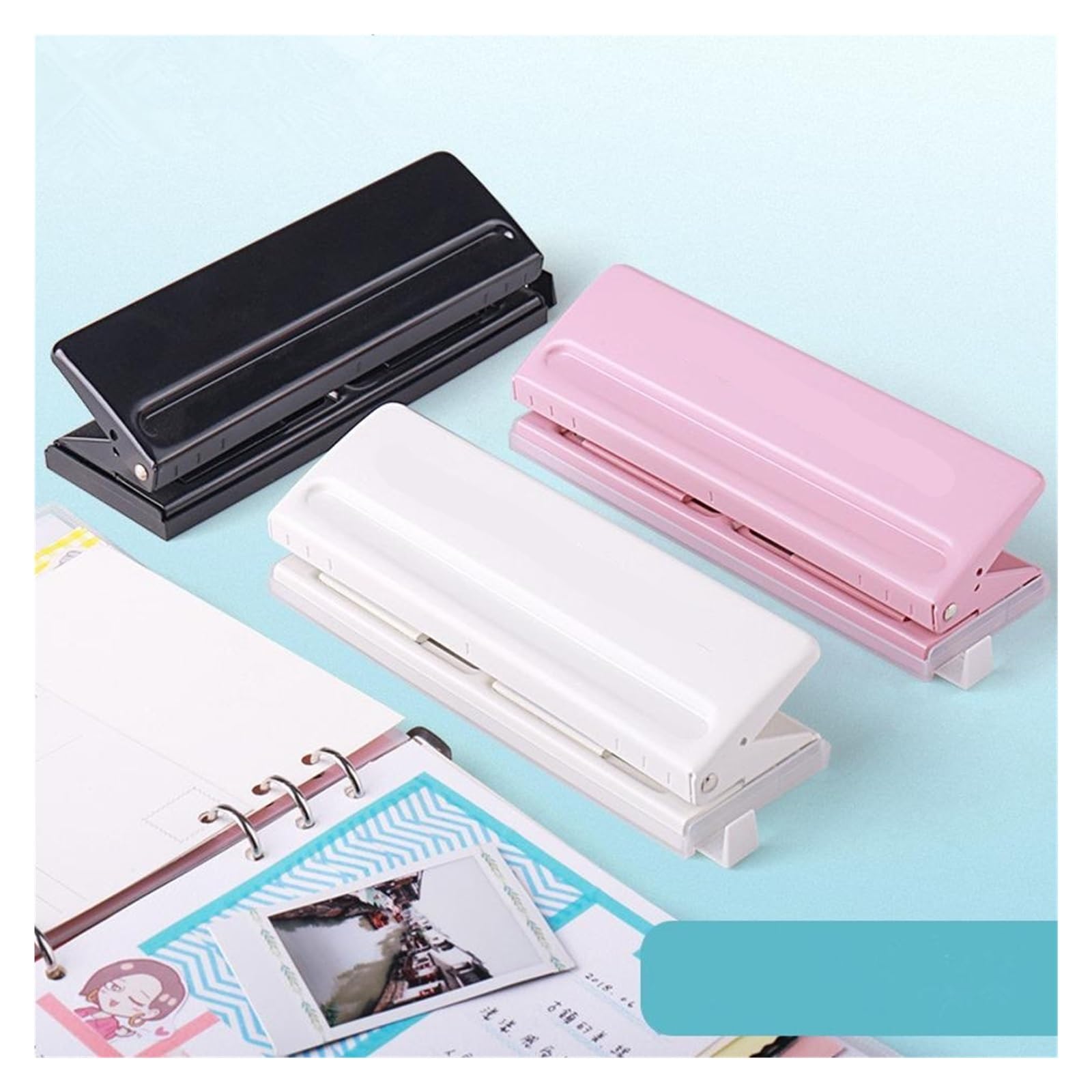 Perforatrice a 6 fori 1 punzone regolabile a 6 fori | 6 fori regolabili for A4/B5/A5/A6/A7 Capacità di 6 fogli(Pink)