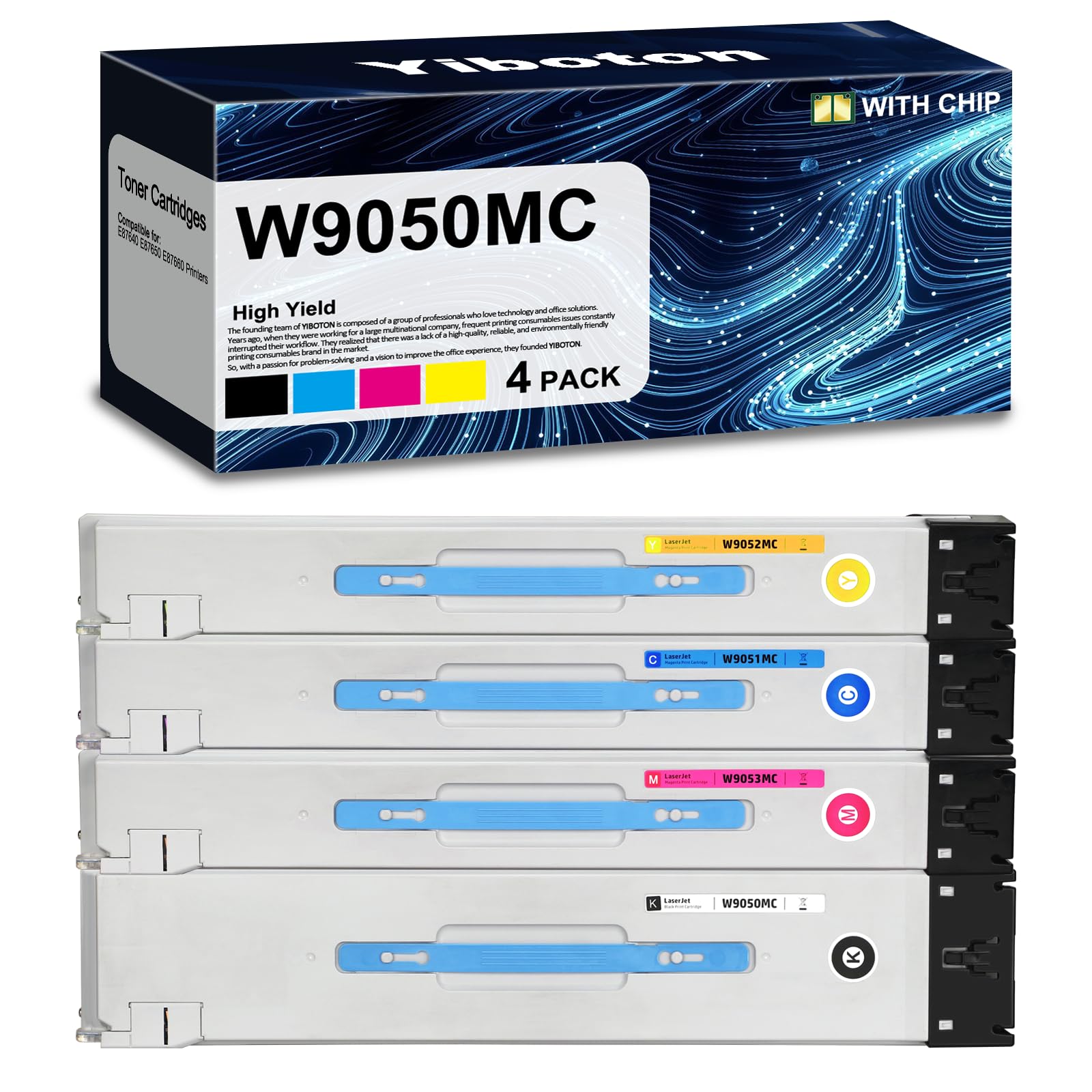 W9050MC High Yield Toner Cartridge 4 Pack Replacement for HP W9050MC W9051MC W9052MC W9053MC Toner use for HP E87640 E87650 E87660 Printers