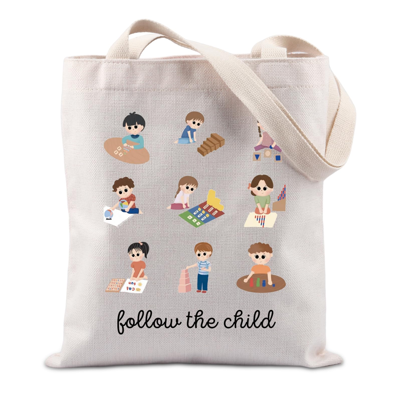 JTOUK Montessori Gift Montessori Teachers Gift Follow the Child Tote Bag Pink Tower Moveable Alphabet Gift