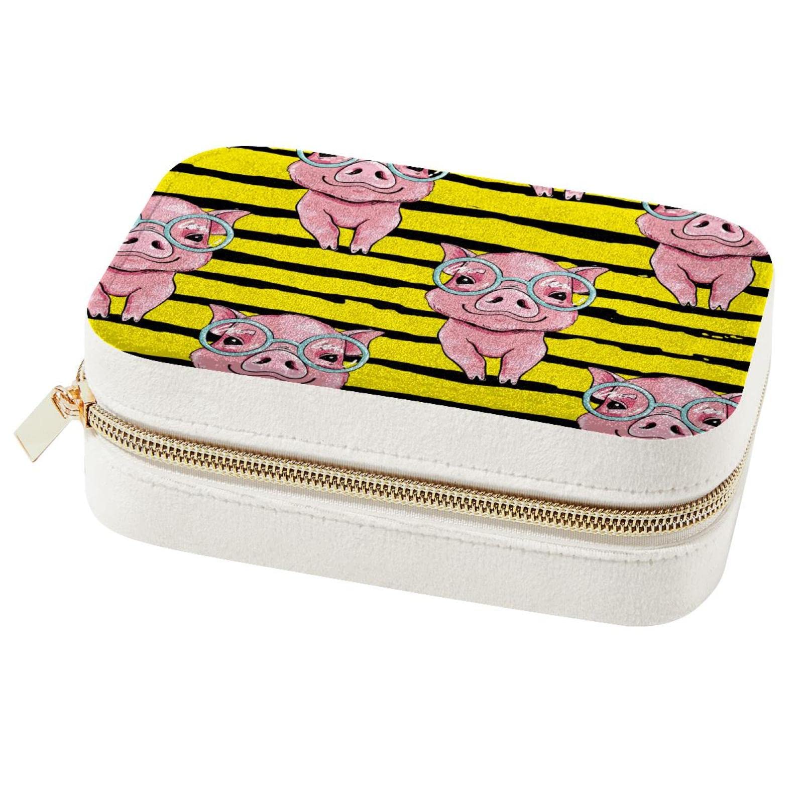 Boîte à bijoux de voyage design cochons roses, l'organisateur compact pour toutes vos bagues