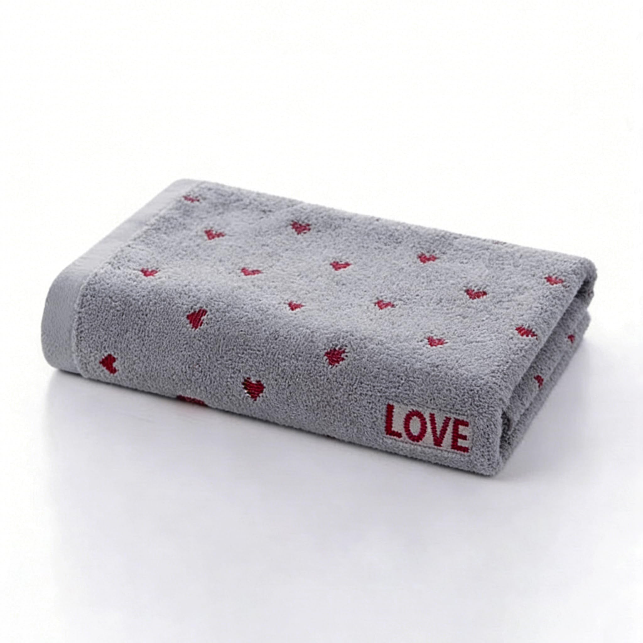 Pure Cotton Jacquard Towel with Red Heart Pattern
