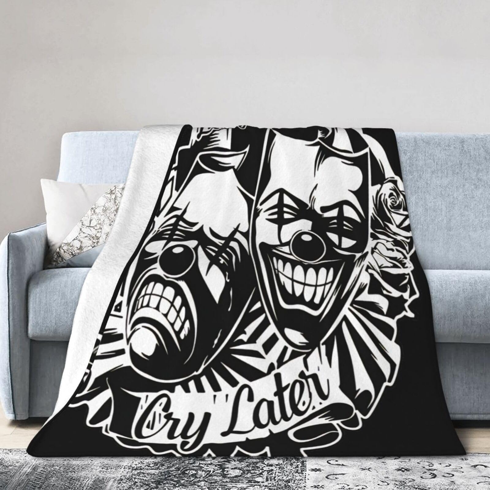 Smile Now Cry Later Clown Faces Flannel Fleece Blanket Throw Size, Super Soft Cozy Plush Blankets, Lightweight Microfiber Throw Blanket for Couch Sofa Bed, 80"X60"
