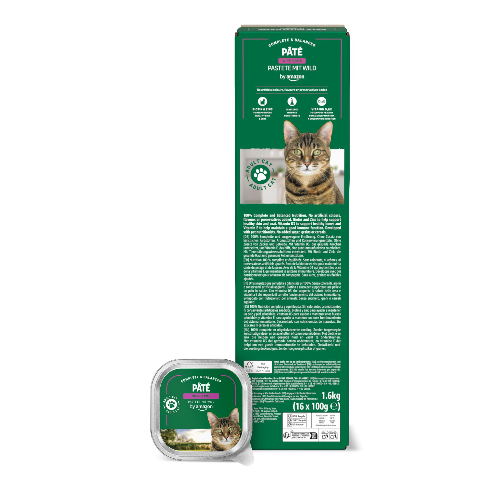 by Amazon Wet Cat Food - Paté with Game, 100g, Pack of 16