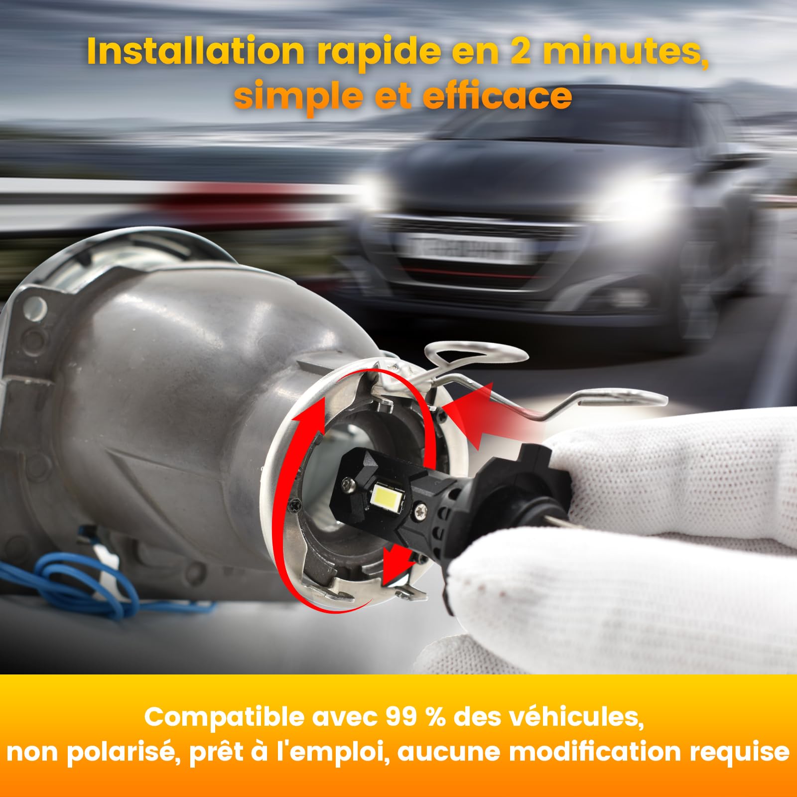 H7 LED, 48000LM 6500K Blanc Froid, 12V Ampoule H7 LED de Phares Voiture Automobile Aveentilateur, 900% Luminosité, 1:1 Mini Taille, Remplacement Des HalogèNes, 2 Pièces