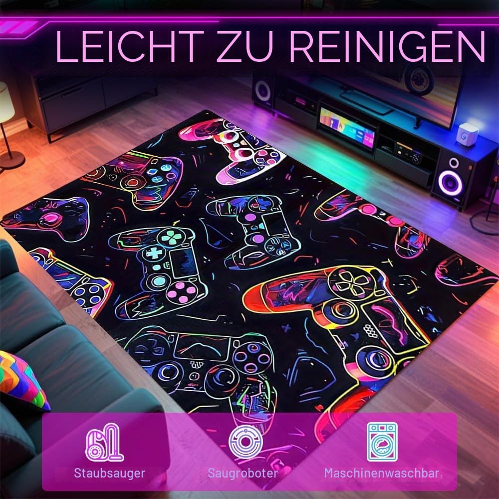 Gaming-Teppich für Jungen-Schlafzimmer, 120 x 160 cm, Gamer-Teppich, bunter Jungen-Schlafzimmer-Teppich, Spiel-Controller-Teppiche für Spielzimmer, Spielzimmer, Heimdekoration, rutschfester