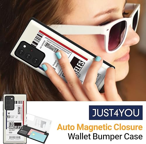 Miniatura 7 de JUST4YOU Funda tipo cartera para Galaxy Note 20 Ultra con tarjetero con cierre magnético automático, cubierta de parachoques de espejo oculto (rosa)