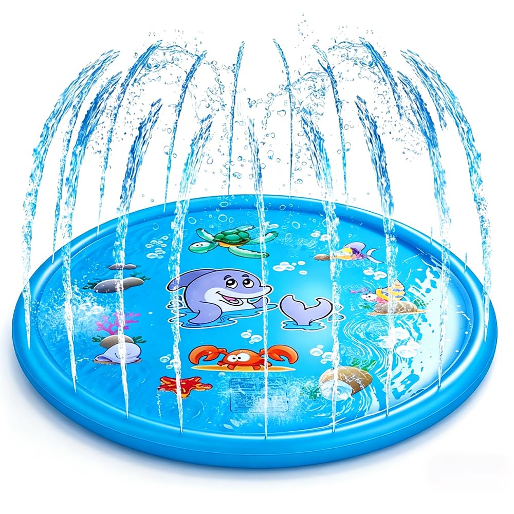 KUWUNG 170cm Splash Pad, 67" Sprinkler Mat, Water Sprinkler for Kids, Garden Water Toys, Kids Sprinkle and Splash Play Mat, Summer Water Toys for Kids Outdoor (D)