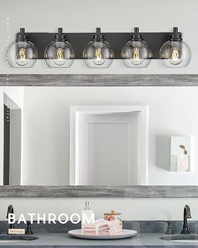 Miniatura 90 de VL195-GD-3 - Lámpara de tocador de baño de 3 luces de oro cepillado, apliques de pared modernos con pantalla de globo de vidrio transparente, luces