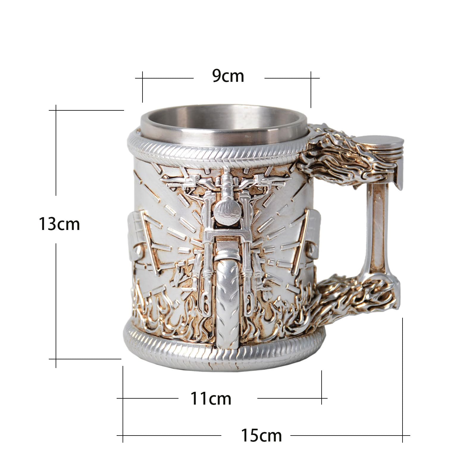 HAUCOZE Chope à Bière Tankard Gobelet à Boire pour Oktoberfest Café 450ml | Inox Isolé Motors Tasse Bar Maison Décoration Anniversaire Festival Cadeau pour Homme Père Mari