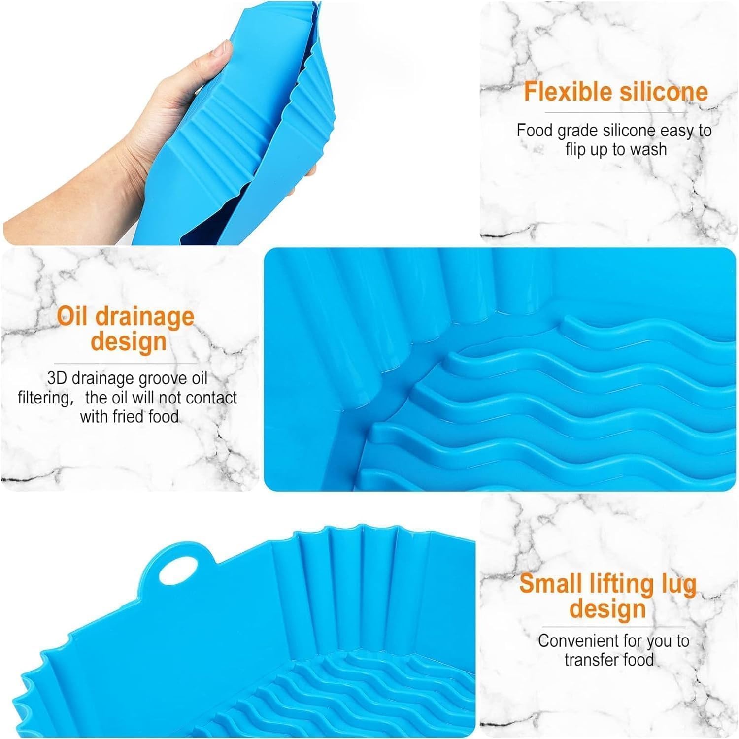 PRIMESKY® Air Fryer Liners I Square Silicone Basket Baking Tray I Pot with Ear Handles I Nonstick Reusable Heat Resistant I Cooking Oven Insert Accessories - Multicolor (Square Liner, 8 INCH PACK OF1) 3
