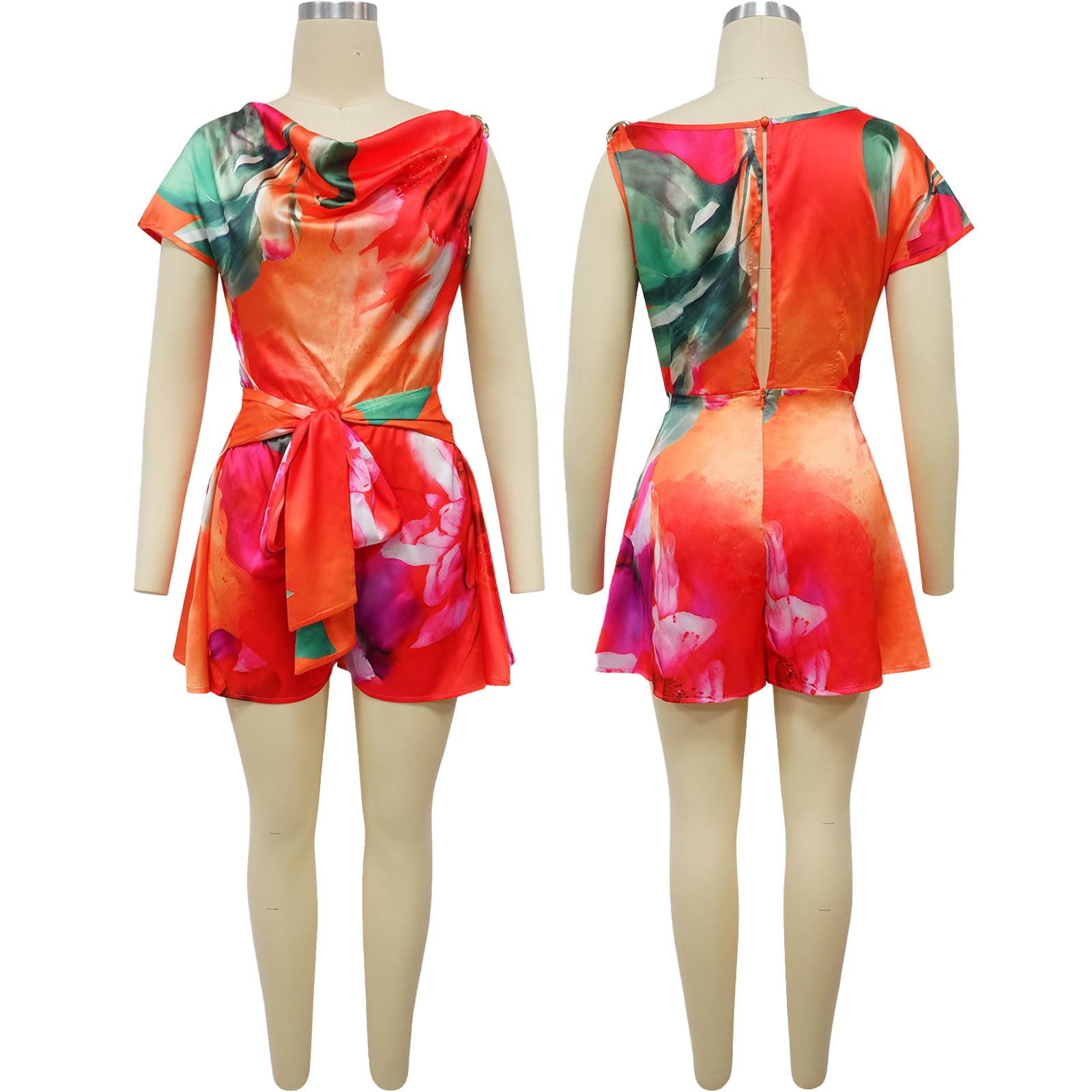 Combishort D'éTé DéContracté pour Femme ModèLe Sexy à Col AsyméTrique Découpes Et Ceinture Tenue De Vacances Et De Soirée
