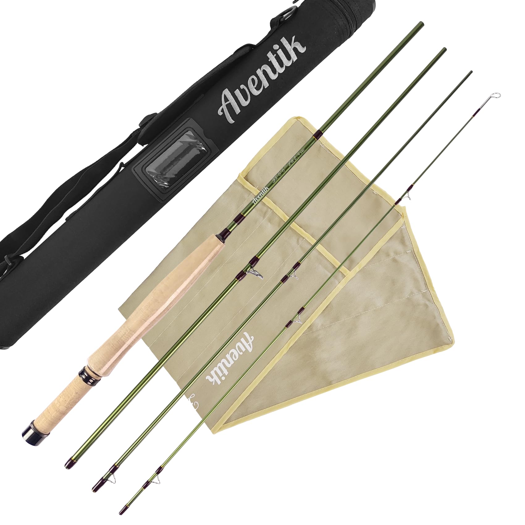 Aventik 6'6'' LW2 4-Piece Fly Rod with Wood Reel Seat - Lightweight Graphite Blank,Fast Action,Portable Travel Fly Rod for Light Trout & Small Stream Fishing