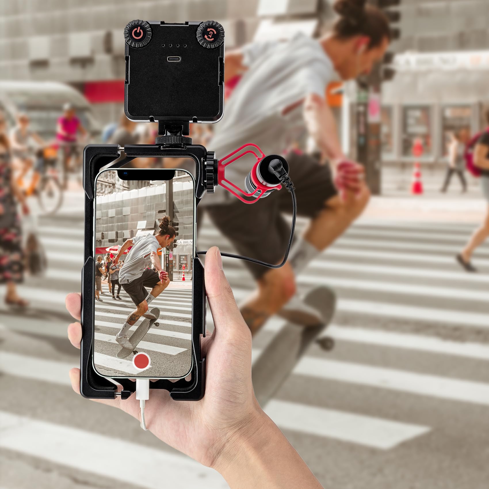Fotopro Stabilisateur Vidéo Universel pour Téléphone Alliage d'aluminium Trois Chaussures Froides Smartphone Video Rig pour Vidéographie Photographie Vlogging Streaming en Direct Réalisation de Films