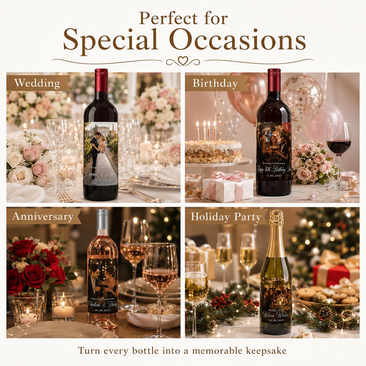 Etichette personalizzate del vino della foto Adesivi personalizzati della bottiglia di | Bomboniere, festa di compleanno, regali di anniversario, addio al nubilato, etichette champagne, carica il tuo design