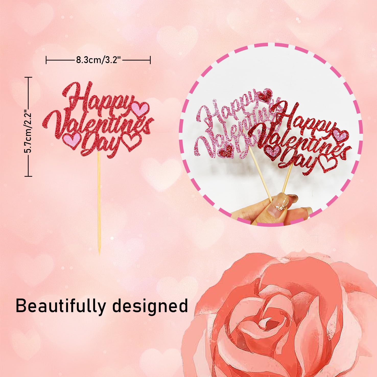 24Pcs Happy Valentine's Day Cupcake Toppers,Sweet Love Theme Cupcake Picks for Valentine's Cake Decorations (A) - Image 2