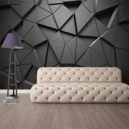 Miniatura 3 de Mural de pared de arte geométrico 3D, papel tapiz extraíble de geometría abstracta negra, gran espacio mural, adecuado para sala de estar, TV,