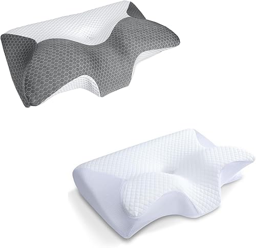 HOMCA Almohada cervical  Almohada ergonómica de espuma viscoelástica para aliviar el dolor de cuello y hombros con funda de almohada de seda de