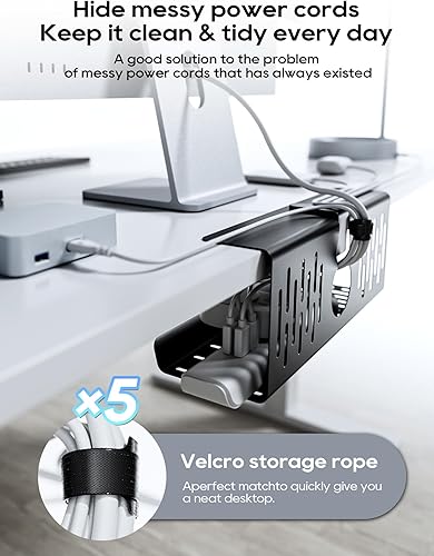 Miniatura 3 de NODOCA Bandeja de gestión de cables para debajo del escritorio sin perforación, gestión de cables de 14'', abrazadera sin perforaciones, bandeja de