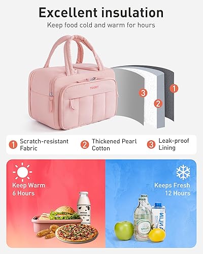 Miniatura 5 de TOURIT Lonchera para mujer, compartimento de doble cara con bolsa de hielo, diseño de múltiples bolsillos para el trabajo, al aire libre, rosa bebé