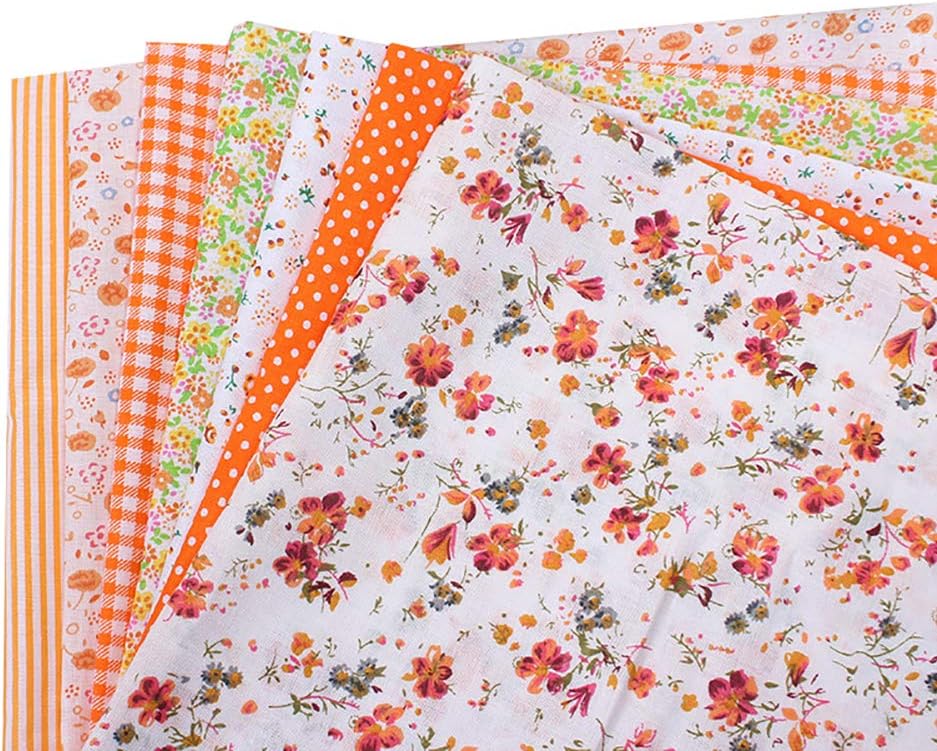 collectvoice 7Pcs Cotton Fabric Sewing Plain Cloth Floral Patchwork for DIY Quilting Bags Handkerchief Arts Crafts (25x25cm) Orange