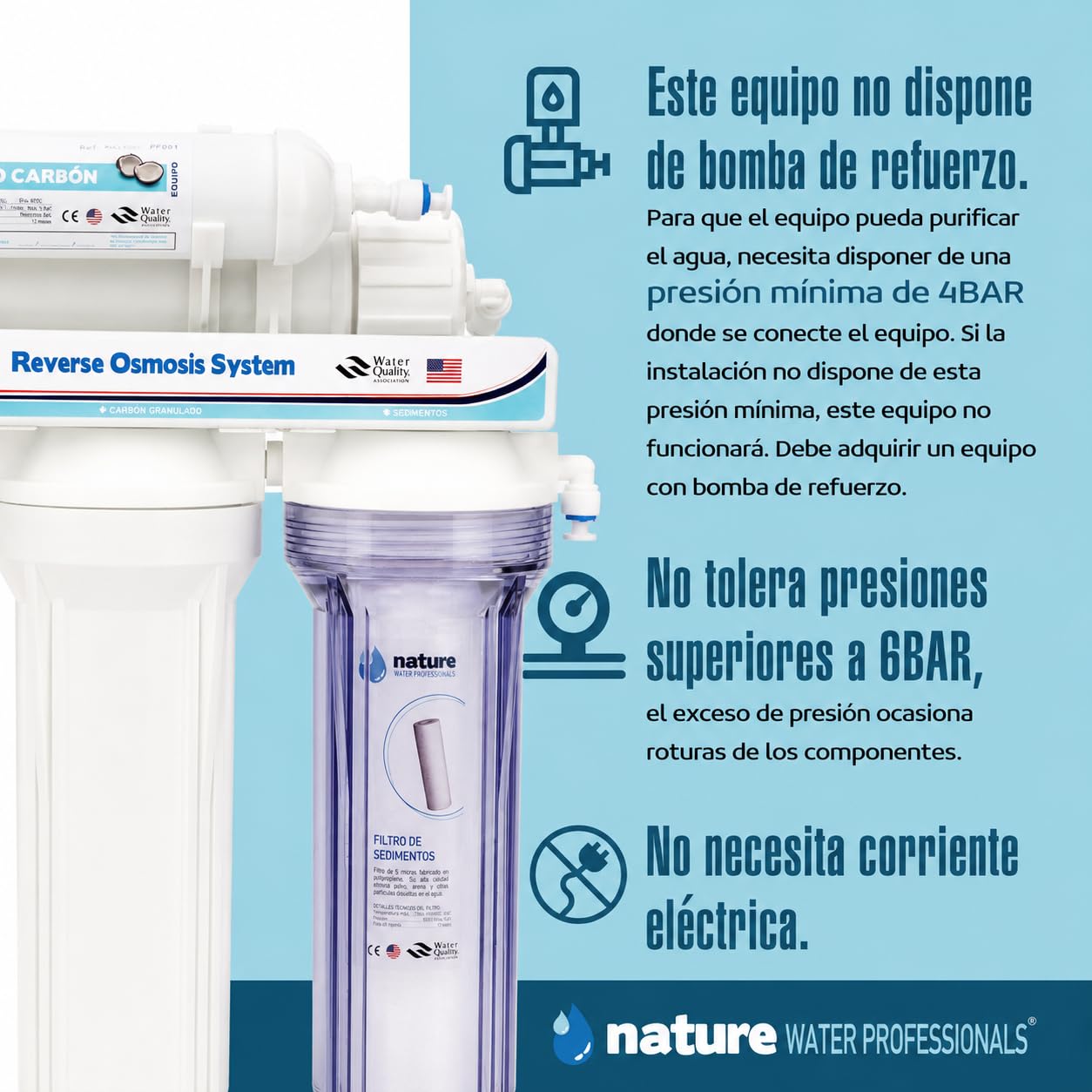 NATURE WATER PROFESSIONALS Équipement d'osmose inverse - Kit d'osmose à 5 étapes - Capacité de 6 L - Comprend membrane 75GPD, réservoir d'eau et filtres