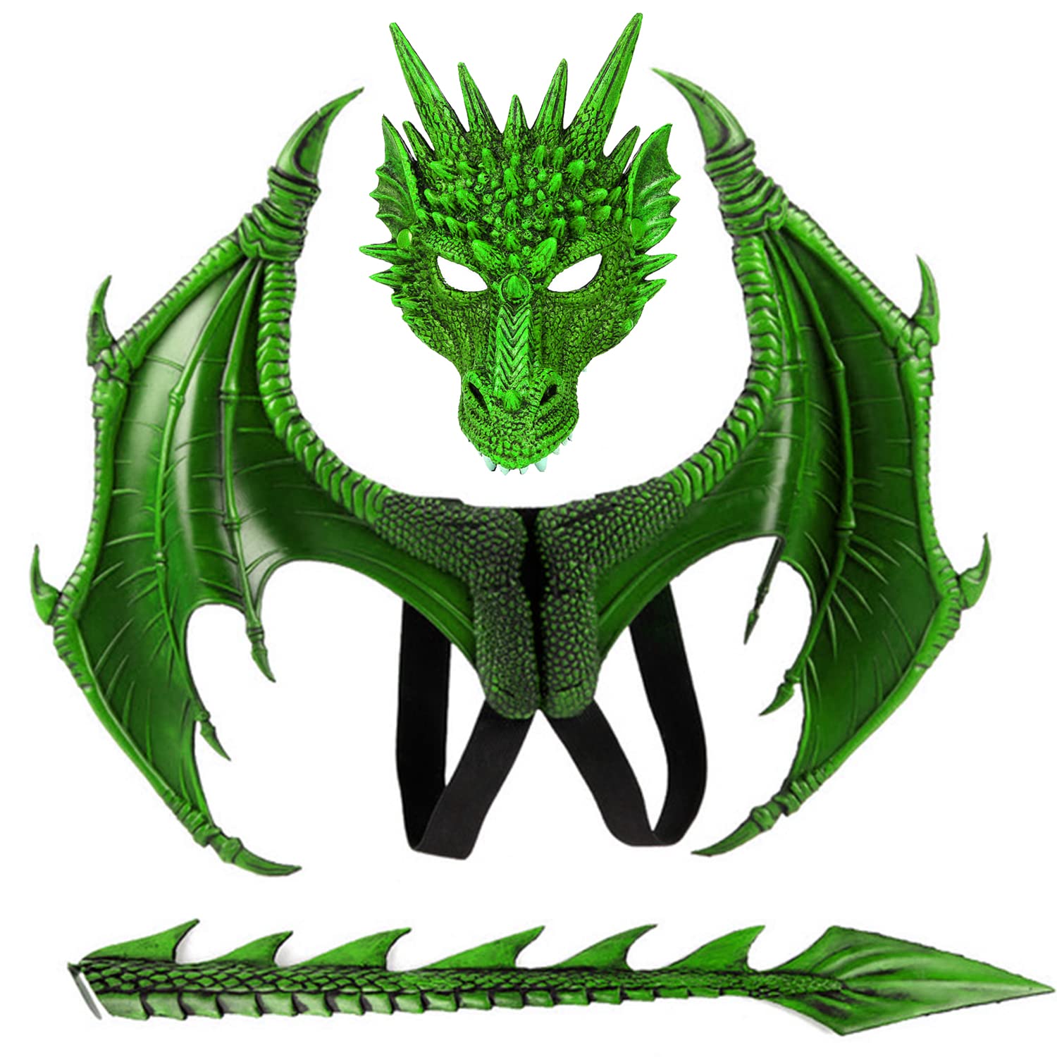 Alodidae Dragon Costumes Set Devil Wings Demon Tail Dino Mask for Halloween Masquerade Party Cosplay