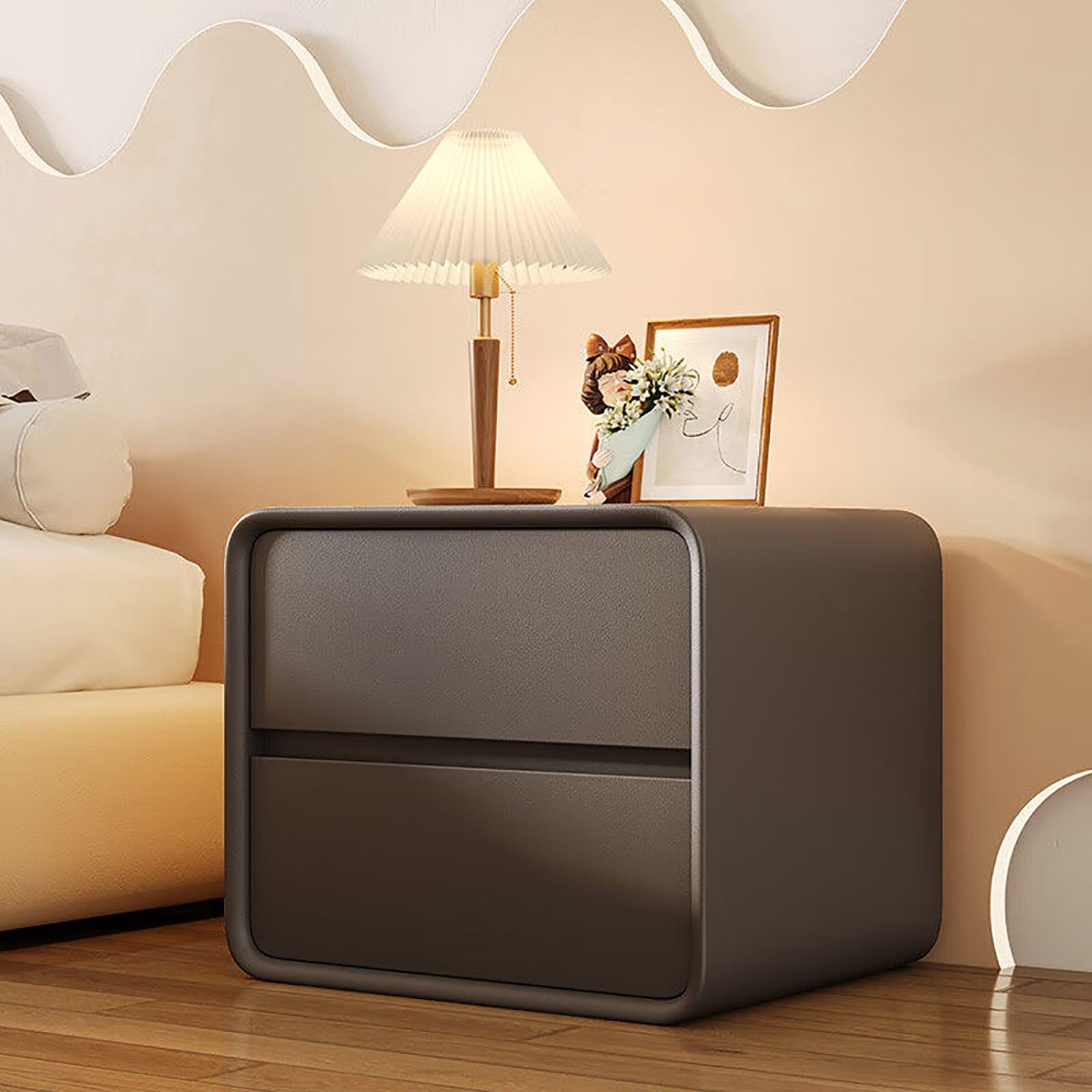 Table de chevet en cuir moderne et simple avec étagère de chevet sans installation