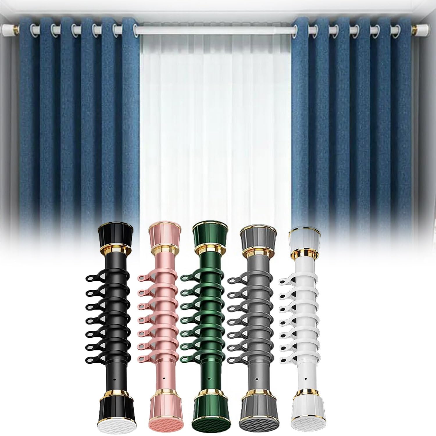 Tension Curtain Rods 40 To 500cm, Anti-Slip Shower Rod Tension, Stainless Steel Tension Curtain Rod Never Rust For Room Dividers, Cupboard, Window(Color:White,Size:210-300cm)