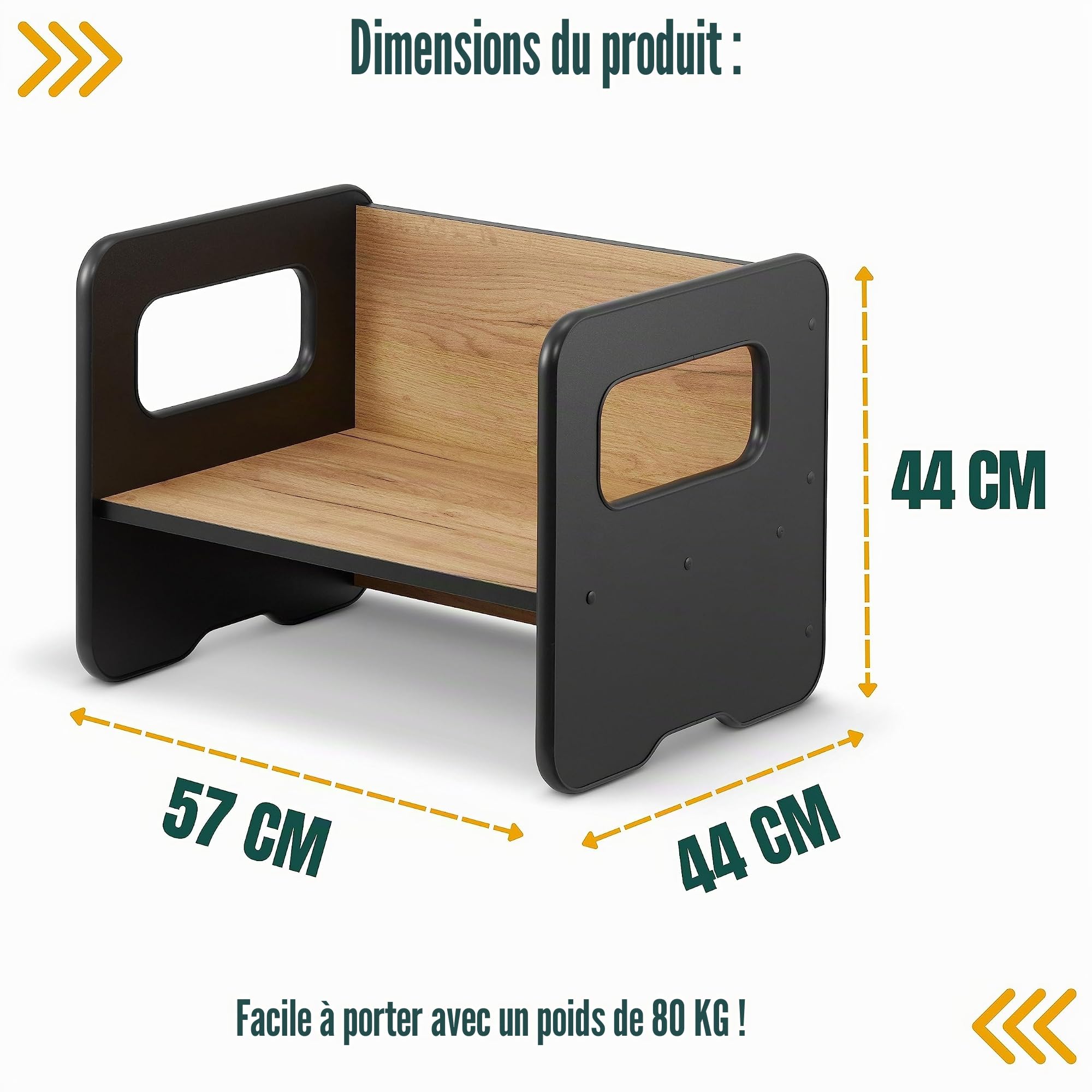 defiPad Banc en Bois évolutif pour Enfants - Modulable en Table et siège - 2 hauteurs d'assise - Élément de mobilier pour Aire de Jeux (Noir + Chêne)