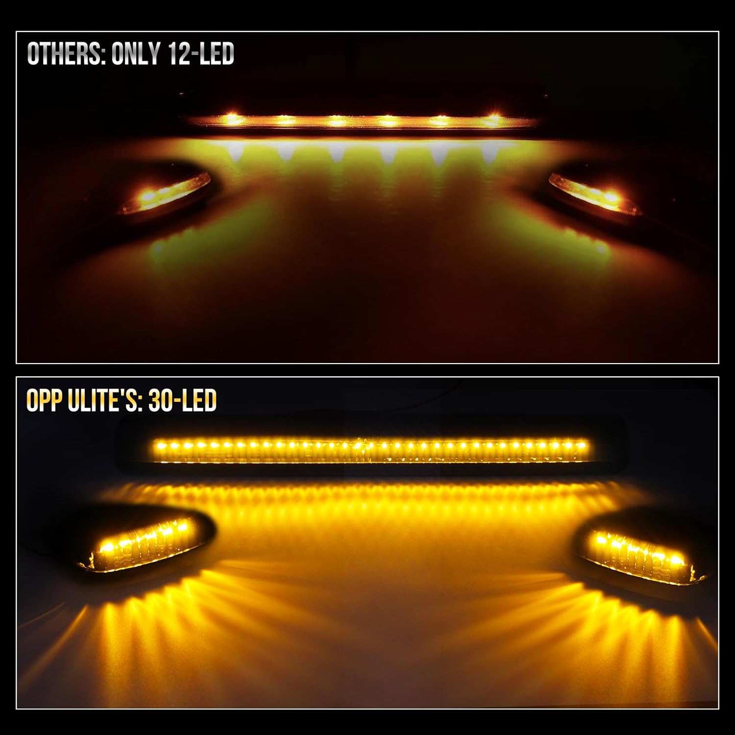 OPP ULITE Silverado Cab Lights Amber 30 Led, Smoke Cover Lens Cab Marker Top Roof Running Light Assembly, 3PCS Fit for 2007-2014 Chevy Silverado Sierra (DK035)