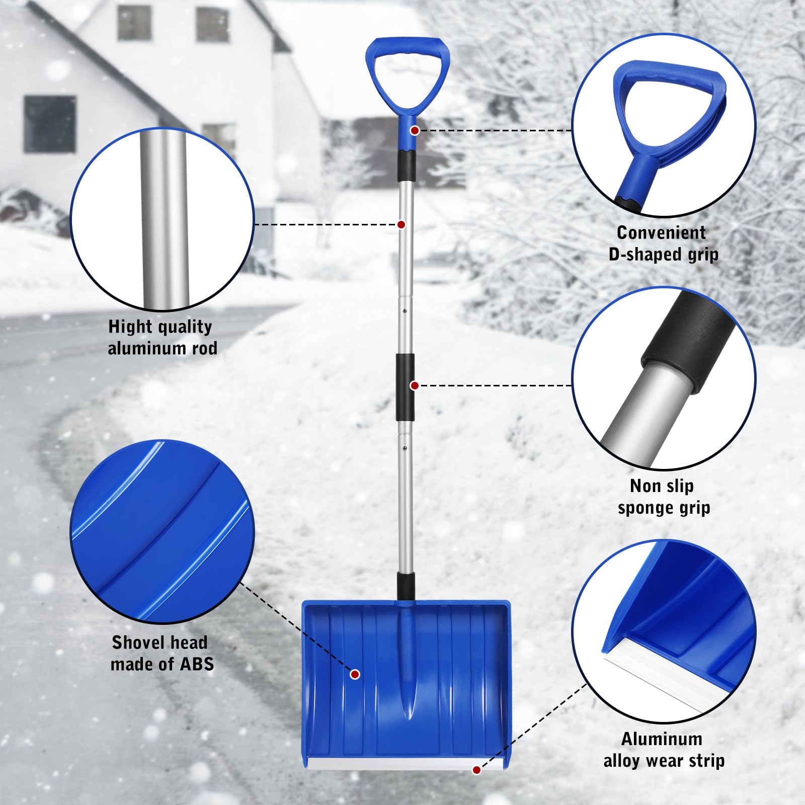 2 pezzi pala da neve per vialetto 52 pollici grande pala pieghevole leggera pala in metallo portatile resistente con impugnatura a D in alluminio per casa garage auto rimozione neve ghiaccio (blu)