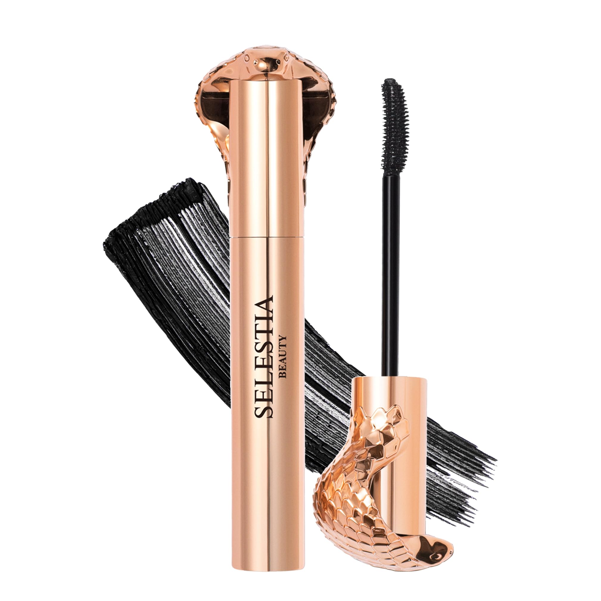 SELESTIA BEAUTY Black Mascara Queen Cobra – Volumizing, Curling, Lengthening – Soft Brush for Smooth Application – Long-Lasting & Weather-Proof – 0.34 fl.oz. - Made in Italy