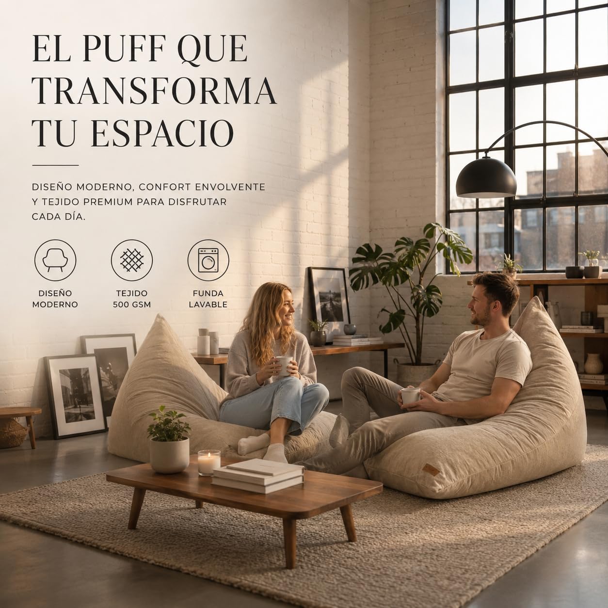 Aiire Puff con Relleno Incluido Moderno - Puf Salon XXL de Diseño para Adulto o Juvenil - Funda Desenfundable y Lavable - Puffs Infantiles XXL - Bean Bag Chair Gamer Gigante
