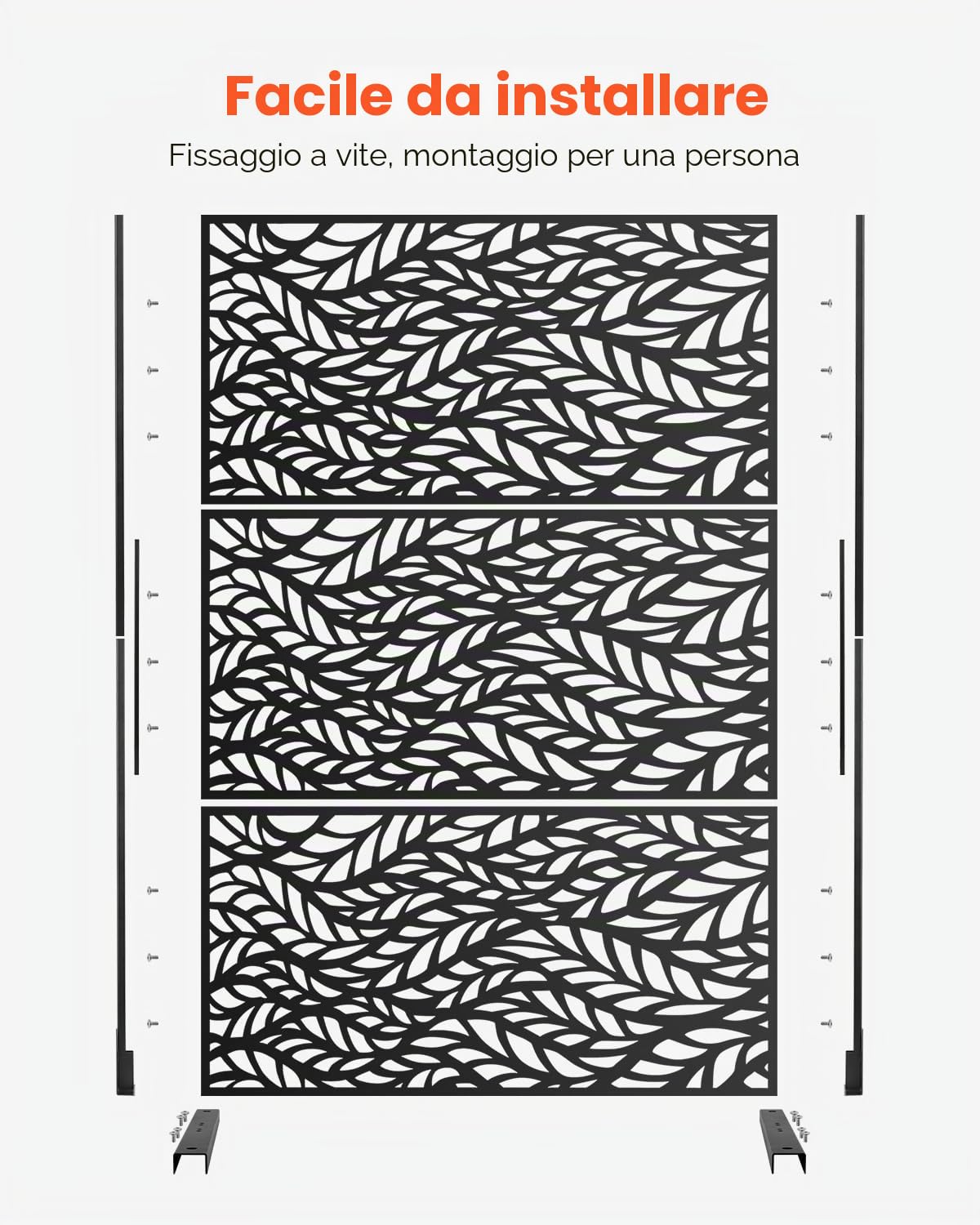 VEVOR Pannelli per Privacy in Metallo 120x50,8x183 cm Schermi Pannelli per Privacy all'Aperto, Fendivista Divisorio per Esterno Indipendente con Supporto, Recinzione Decorativa 3 Schermi da Giardino