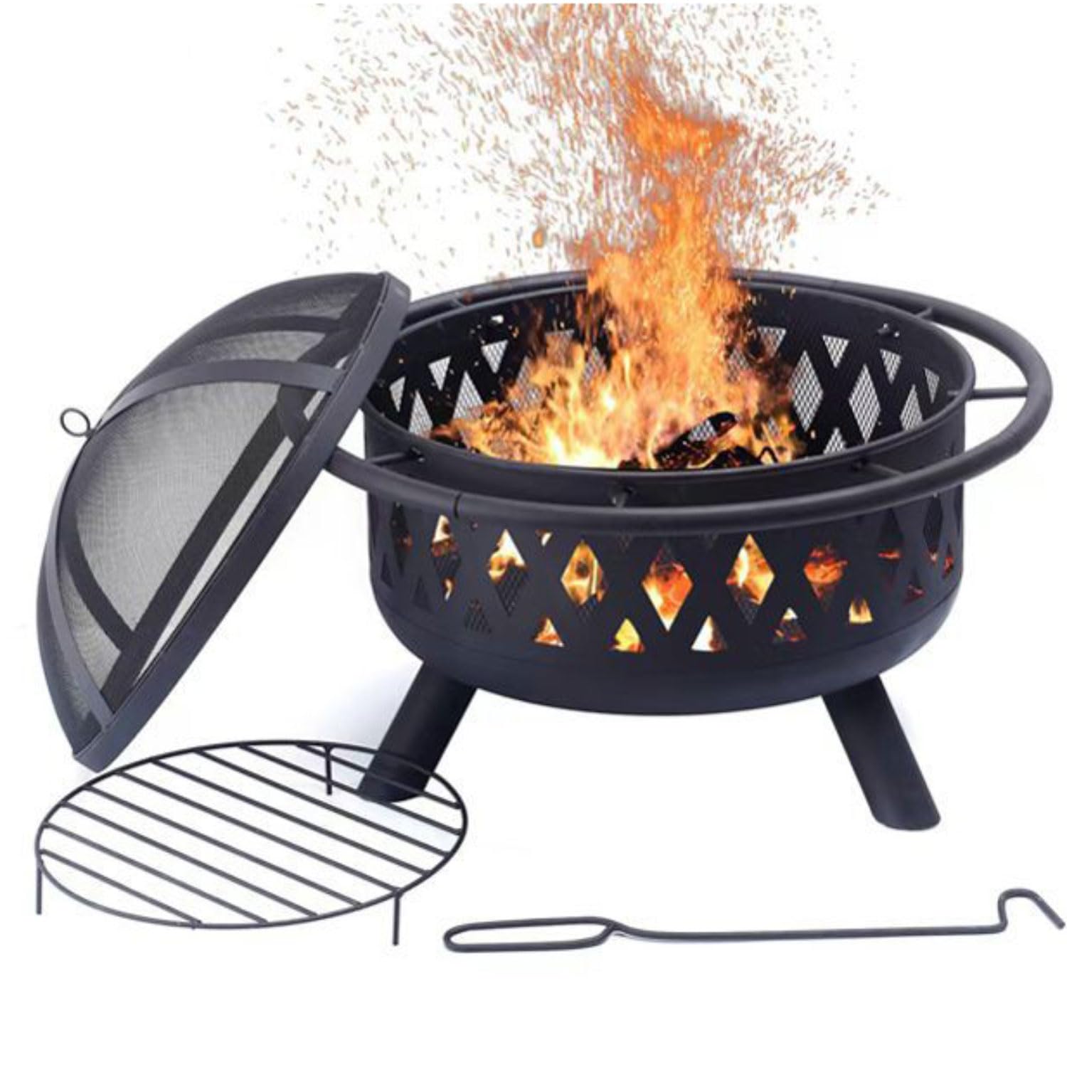 Braciere da Giardino Braciere Grande, Bracieri da Giardino con Parascintille & Attizzatoio, Braciere da Esterno per Barbecue, Braciere Multifunzionale, Barbecue e Riscaldamento