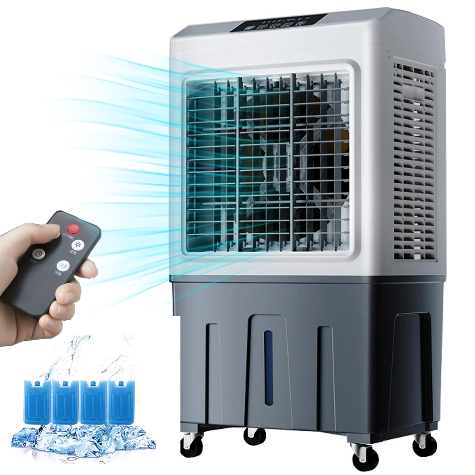 TIANQIHAO Evaporative Air Cooler Fan, 3-In-1 Industrial Humidifier, 200W Cooling With 50L Tank, Cools Up To 50 M2 For Home Or Workshop,With Remote-50x34x90cm