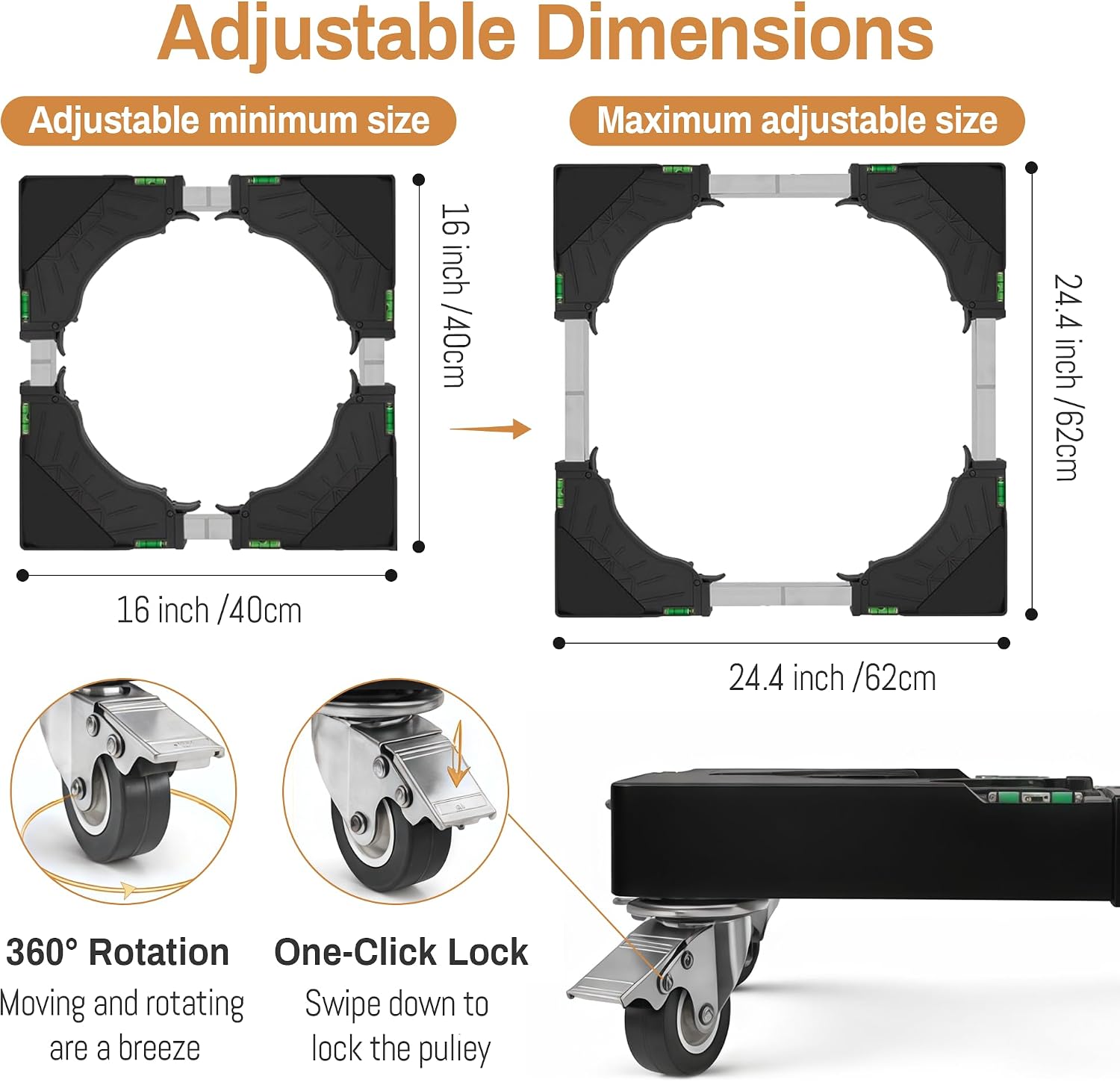 Adjustable Fridge Washer Dryer Stand, Movable Base with 4 Locking Wheels