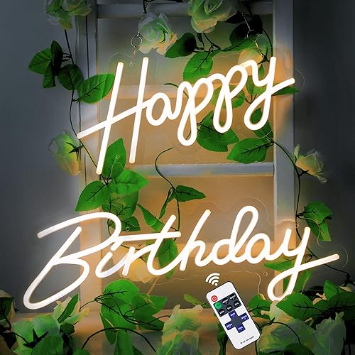 SUUJEEUNI - Letrero de neón con luz de feliz cumpleaños para decoración de pared regalo para fiesta de cumpleaños con control remoto Happy 165 x 8