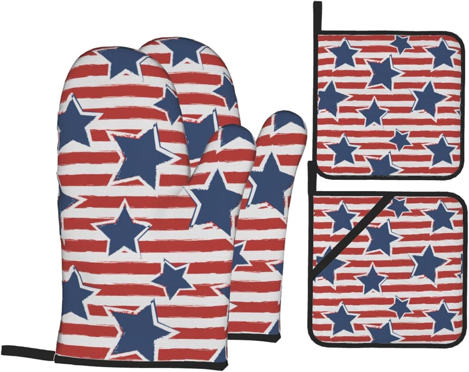 red white star stripe flag Kitchen baking four piece set, fit for cooking and baking, oven, microwave, and outdoor barbecue