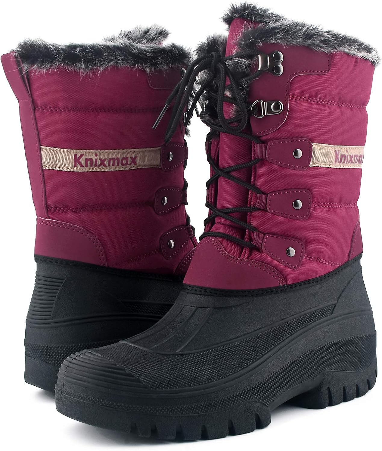 Knixmax Women's Winter Snow Boots Waterproof Mid Calf Booties Fur Lined Warm Outdoor Insulated Mucker Yard Skiing Hiking Boots for Women Size 6-11 - Image 6