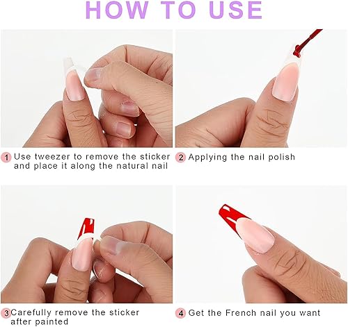 Miniatura 7 de 2880 piezas de puntas francesas, plantillas de uñas, diseño de uñas en forma de luna, calcomanías de uñas francesas autoadhesivas, tiras de manicura