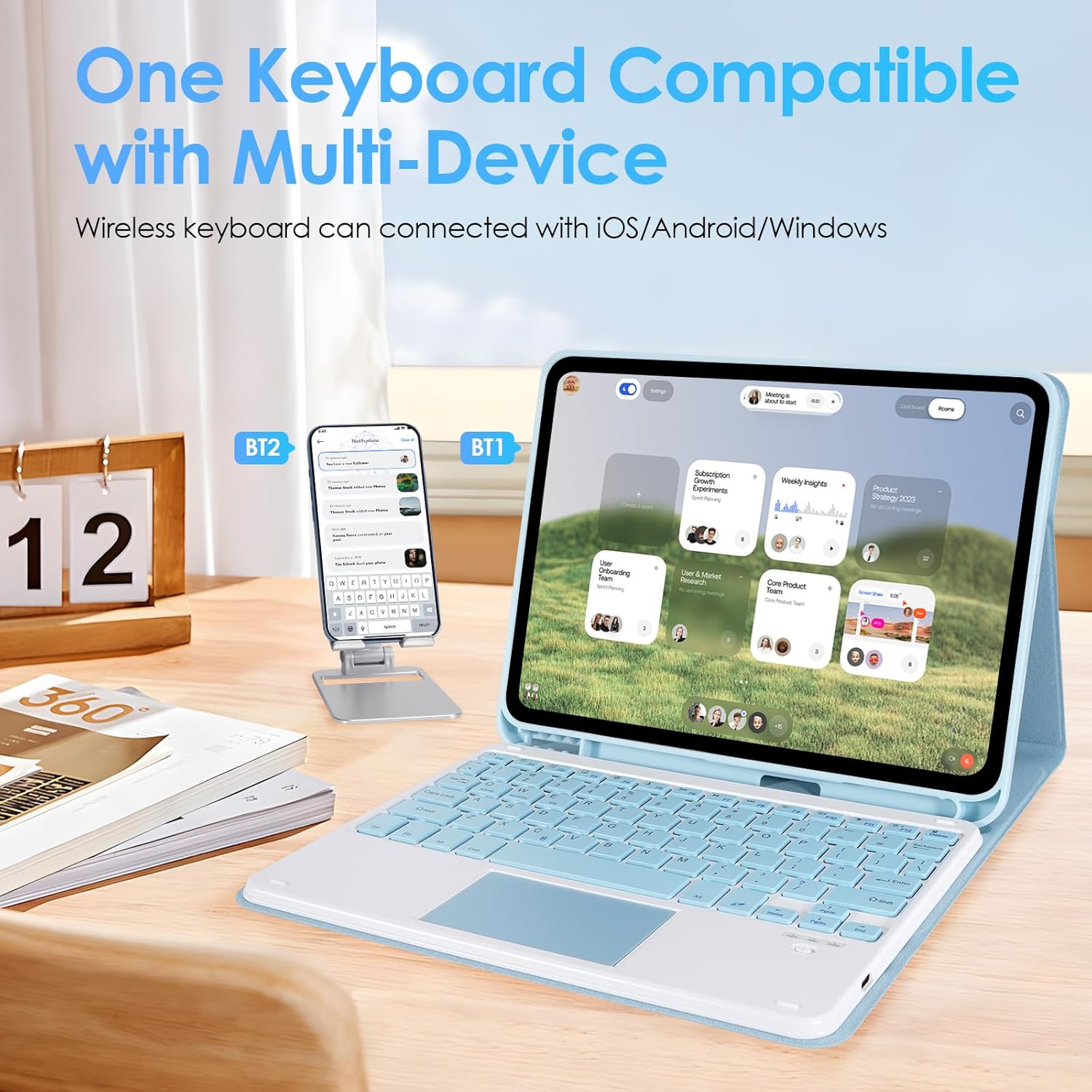 LAMA Touchpad Keyboard Case for iPad (A16) 11th Gen 2025 /10th Gen 2022, Folio Cover with Pencil Holder, Multi-Touch Trackpad, Wireless Magnetic Keyboard for iPad 11th 10th Generation, Blue - Image 5