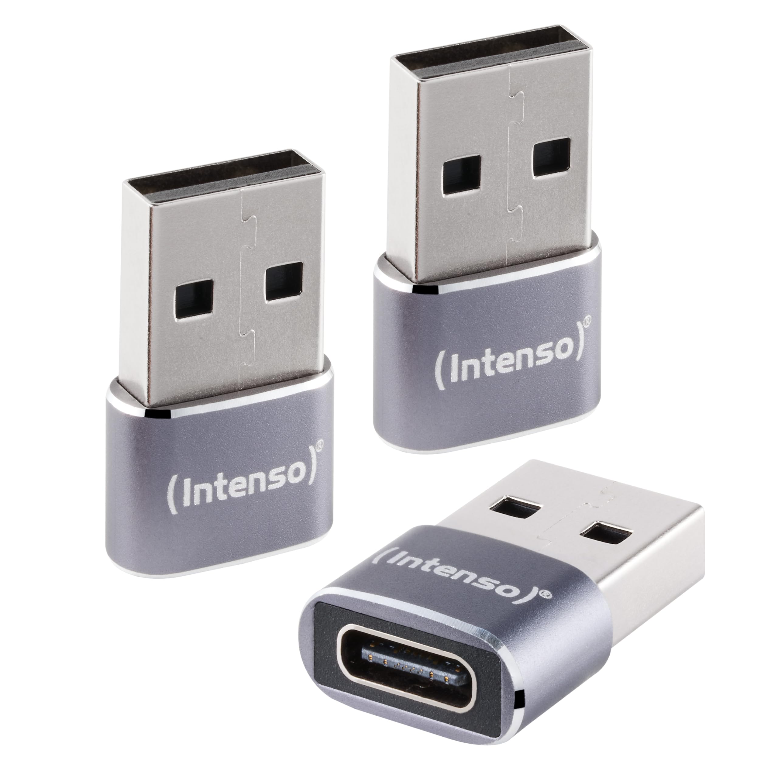 Intenso Adapter USB-C zu USB-A (C480A) 3 Stück, 480 Mbit/s High-Speed USB 2.0, OTG, Aluminium, Grau