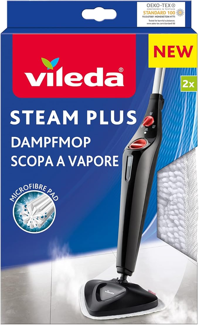 Vileda Steam Plus - Almohadillas de recambio para fregona, microfibra, fácil de colocar, duraderas, color blanco (2 por paquete)