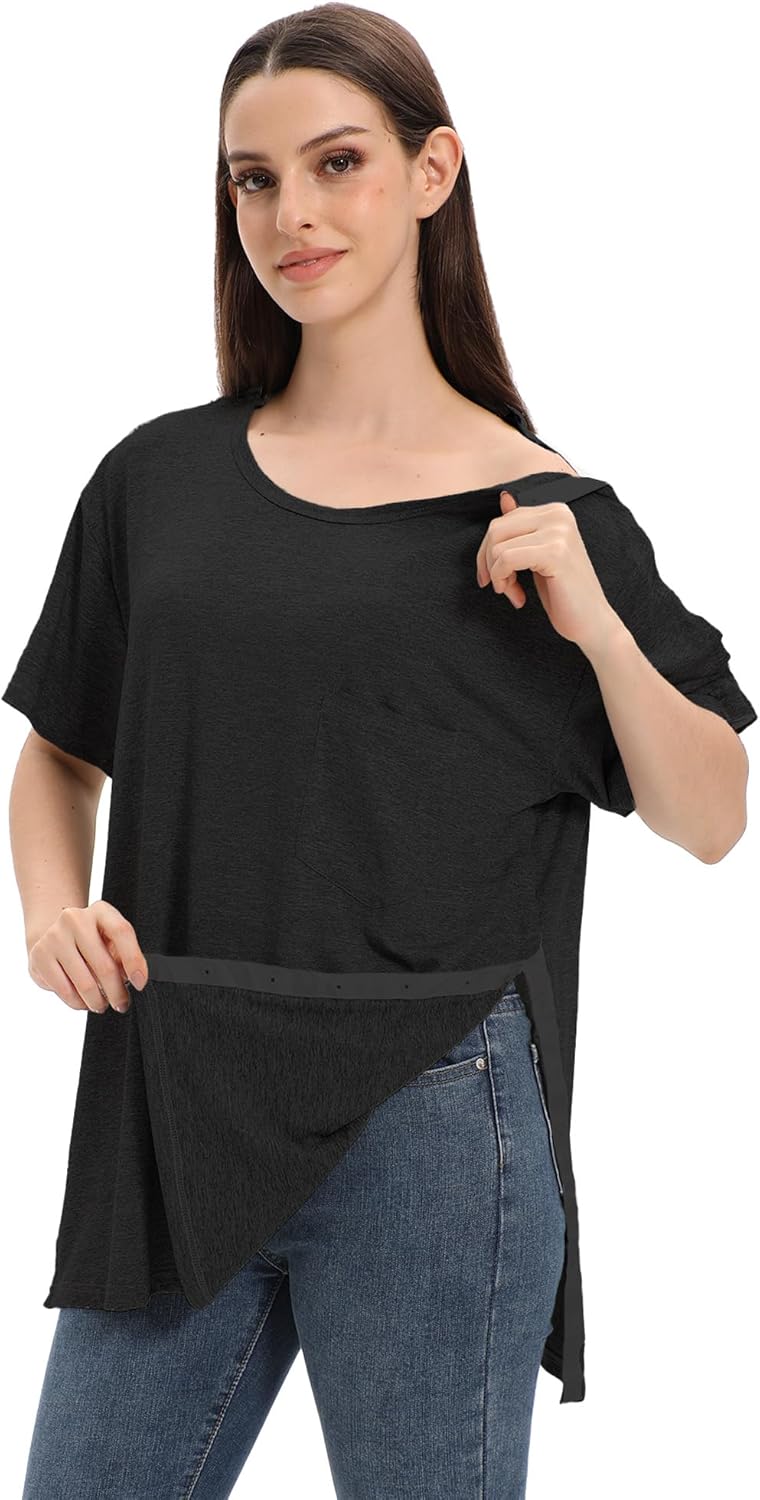 Unisex Post Shoulder Surgery Shirts for Men Rotator Cuff Chest Recovery Shirt Women Full Snap Access Dialysis Chemo Clothing