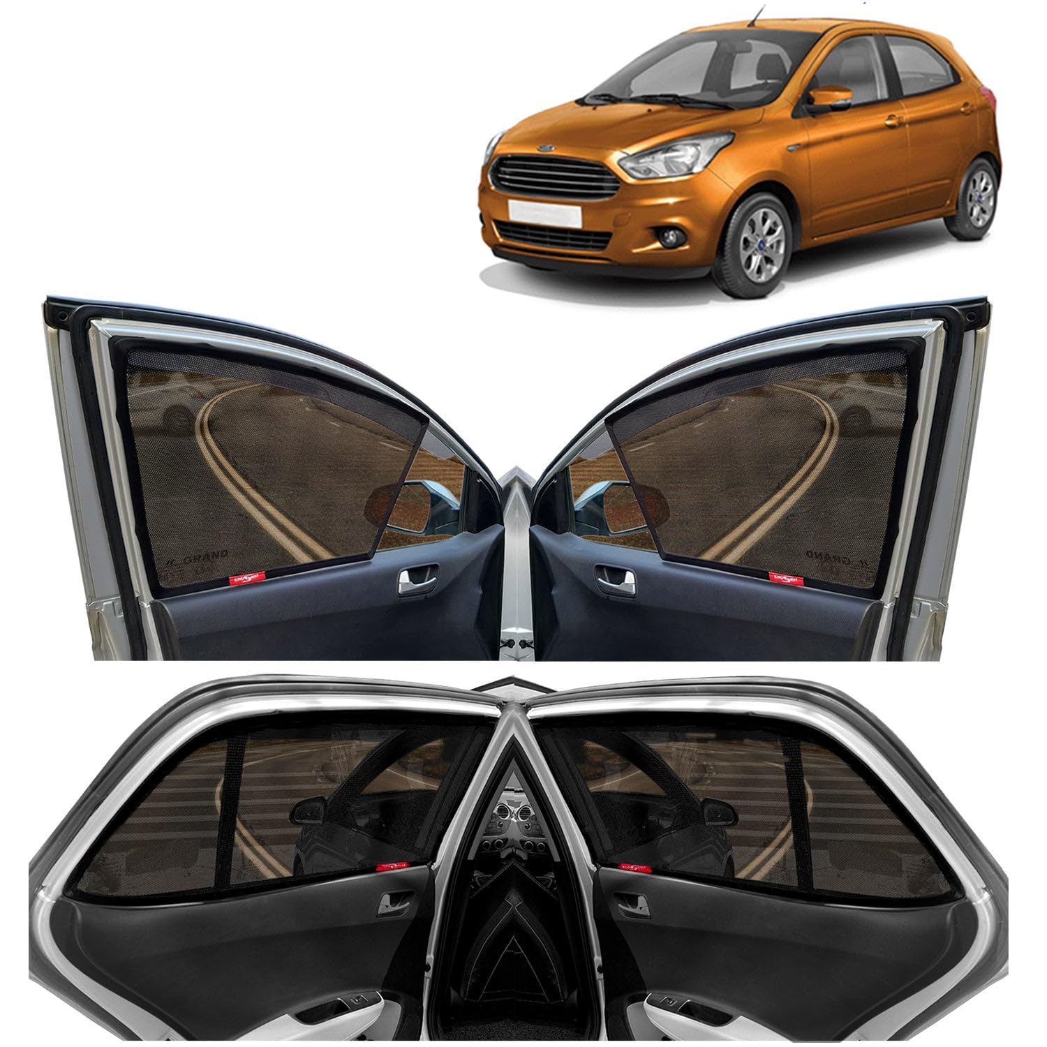 KINGSWAY Accessories Car Side Window Sun Shade Half Cut Magnetic Only Compatible with Ford Figo Year 2014 to 2021 All Model, Only Half Cut in Front Window, Car Curtains, Pack of 4 Pcs