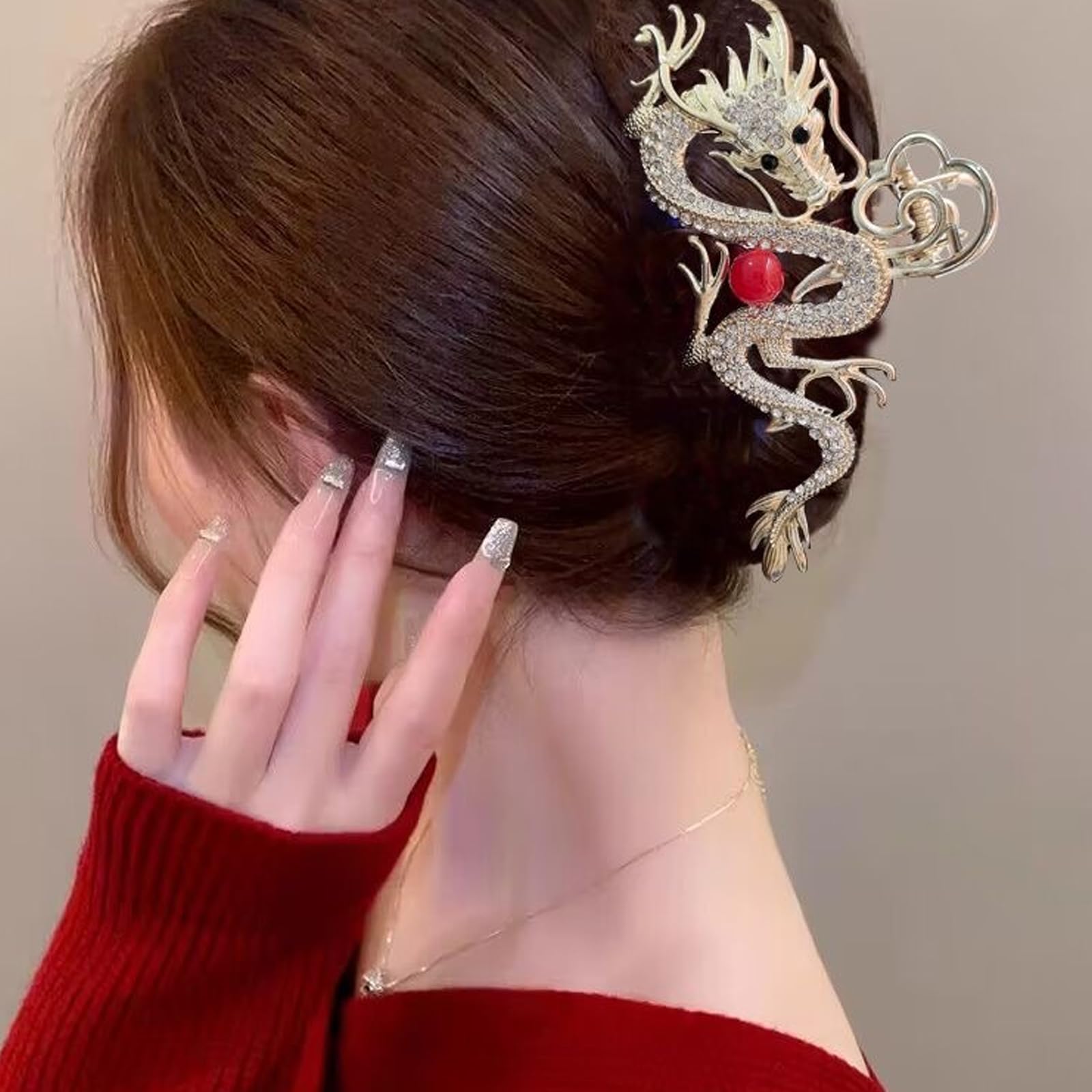 Gold Rhinestone Dragon Hair Claw Hair Accessory Amazon.com: 3 Pack Dragon Hair Claw Clips Large Metal  main image 2