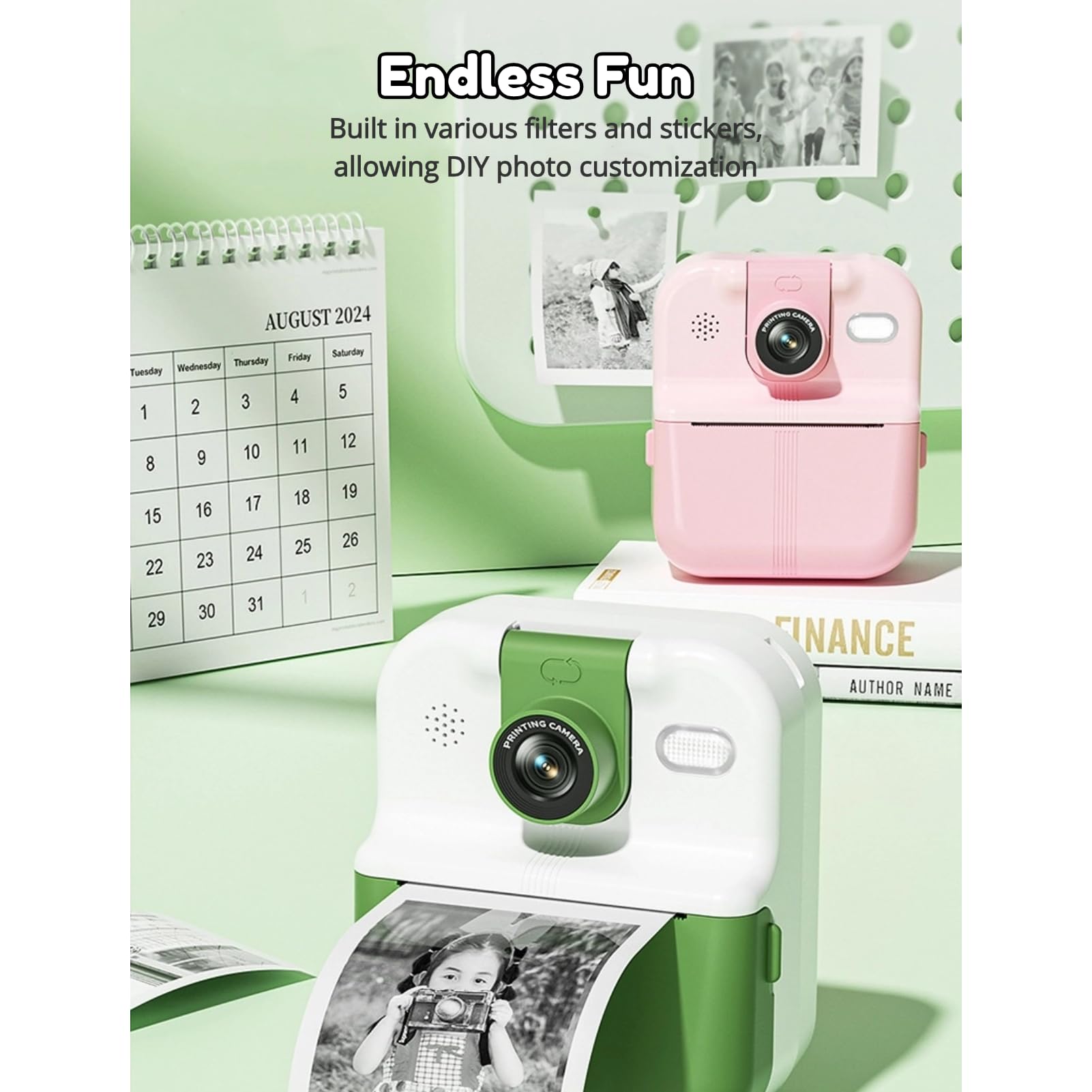 Aparat do Natychmiastowego Drukowania, Aparat dla Małych Dzieci 1080P 48 MP, 2,4-calowy Ekran IPS Obrotowy Obiektyw o 180 Stopni Przenośny Aparat do Selfie z 3 Rolkami Papieru