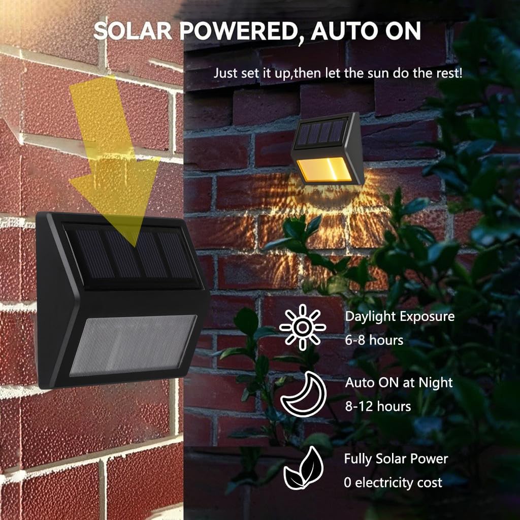 SRDHIN Solar Fence Lights Outdoor,Waterproof Solar Stair Step Deck Lights Wireless for Patio Garden Backyard Garage Driveway ﻿ (Warm White, 6-Pack)