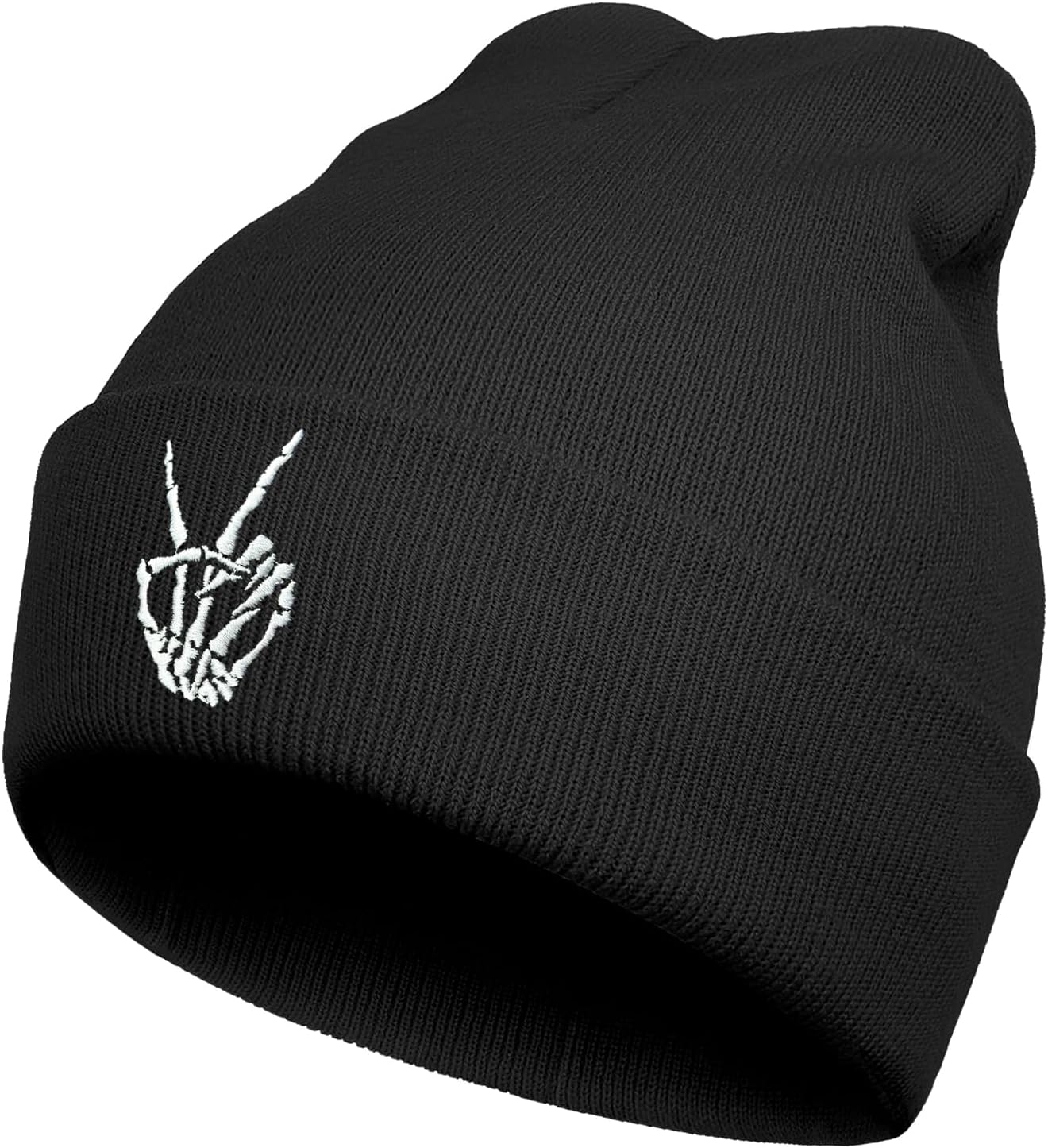 Embroidered Cool Cute Knit Beanie Hats for Men Women Emo Gothic Christmas Halloween Skull Goth Skeleton Gifts Winter Presents